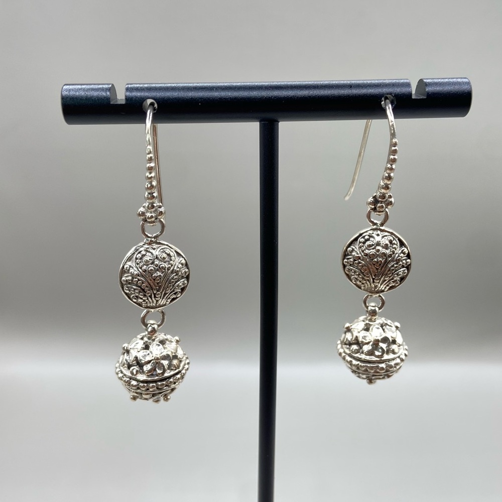 Sarda Bali Style Floral Scroll Ball Dangle Earrings